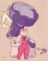 anthro areye_(artist) big_nipples breasts edit edited female genitals hammer heart huge_thighs nipples pink_skin pokémon_(species) pokemon pokemon_(species) pokemon_sv pokephilia purple_nipples pussy short_stack shortstack simple_background slightly_chubby tinkaton tools white_hair wide_hips