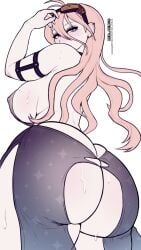 ass behind_view below_view big_ass big_butt breasts danganronpa danganronpa_v3 dress exposed_ass huge_ass huge_breasts iruma_miu large_ass large_breasts light-skinned_female looking_at_viewer looking_back no_bra no_panties pale-skinned_female redvenus sideboob skimpy_clothes solo solo_female straight_hair thick_ass