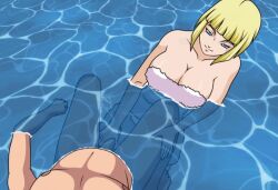 1boy1girl animated big_breasts blonde_hair blue_eyes blunt_bangs bob_cut breasts dinaki erect_penis erection faceless_male female_focus handjob holding_penis hot_spring huge_breasts long_hair male/female naked naked_towel naruto naruto_(series) naruto_shippuden onsen partially_submerged penis penis_grab samui smile tekoki termal_water towel towel_only water