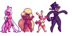 anthro banette belly black_skin breasts bunny_ears female game_freak hair humanoid nintendo nude_female pink_body pokemon pokemon_(species) pokemon_sv pussy shortstack smile spinda thighs tinkaton whimsicott white_hair