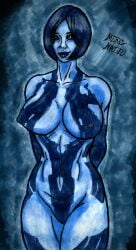 1girls 2d big_breasts blue_body blue_eyes blue_hair blue_lips bob_cut breasts cortana cortana_v2 fanart female female_focus female_only halo_(game) halo_(series) halo_4 hands_behind_back hips merc_kaiju naked naked_female navel no_humans nude self_upload short_hair smile solo solo_female thighs traditional_art traditional_media traditional_media_(artwork) video_game_character video_game_franchise