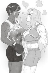 2022 2futas areolae balls big_breasts big_penis boxing boxing_gloves breasts clothed clothing cum dark-skinned_futanari dark_skin duo ejaculation erection frottage futa_on_futa futa_only futanari gloves greyscale human karasuh light-skinned_futanari light_skin long_hair monochrome mostly_clothed muscular muscular_futanari nipples partially_clothed penis sex short_hair standing sweat wet