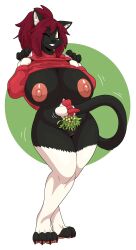 1girls anthro areolae big_breasts cat_ears cat_tail christmas clothes_lift commission domestic_cat felid feline female female_only hi_res legs_together long_hair looking_at_viewer mistletoe mistletoe_on_tail mostly_nude nipples ponytail pussy red_hair slightlysimian smiling smiling_at_viewer solo tail thick_thighs wink winking_at_viewer