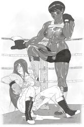 2022 2futas after_sex areolae big_breasts big_penis bikini boxing boxing_gloves boxing_ring breasts clothed clothing cum cum_on_breasts dark-skinned_futanari dark_skin duo ejaculation erection fighting_ring futa_on_futa futa_only futanari gloves greyscale hands-free handsfree_ejaculation human karasuh light-skinned_futanari light_skin monochrome mostly_nude muscular muscular_futanari nipples partially_clothed penis sex sitting standing sweat wet