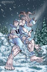 anthro ava_ayala breast_expansion female furry human_to_anthro locofuria marvel mid-transformation muscle_growth muscular_female nipples ripped_clothing solo solo_female straight_hair thick_thighs thigh_expansion transformation wendigo_(marvel) white_tiger_(marvel) wide_hips