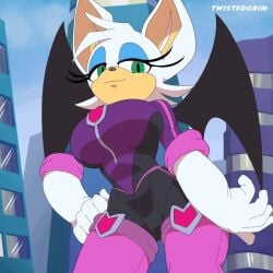 1:1 1girls 2d 2d_animation 5_fingers animated anthro big_breasts bodysuit bouncing_breasts breasts cameltoe city cityscape clothed clothing female female_focus female_only fur furry furry_only looking_at_viewer mp4 netflix no_sound rouge_the_bat rouge_the_bat_(prime) short_playtime shortstack signature solo sonic_(series) sonic_prime twistedgrim video wings