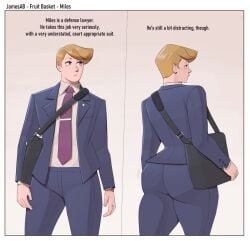 big_ass blonde_hair blue_eyes fruit_basket_(jamesab) fully_clothed jamesab lips miles_miller_(jamesab) non-nude safe short_hair solo_male suit wide_hips