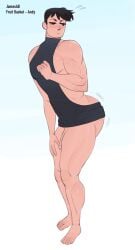 andy_(jamesab) big_ass black_hair blush fruit_basket_(jamesab) jamesab male male_only muscular_arms muscular_legs muscular_male sideburns virgin_killer_sweater