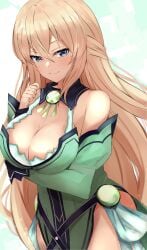 1girls arm_under_breasts big_breasts bimmy blonde_hair breast_hold breasts busty cleavage dress female female_only green_eyes hi_res legs light-skinned_female light_skin long_hair looking_at_viewer neptunia_(series) seductive seductive_smile smile solo thighs vert voluptuous