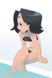 artist_request bikini black_bikini black_hair caucasian caucasian_female crossed_legs female pool poolside tagme tortie_(character) youtube youtuber