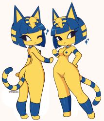 1girls 2022 animal_crossing ankha ankha_(animal_crossing) anthro ass blue_hair blush breasts cat_ears cat_tail color cremanata digital_drawing_(artwork) digital_media_(artwork) feline female female_only furry nintendo nipples nude nude_female one_eye_closed pussy short_hair simple_background sparkles wink winking yellow_fur