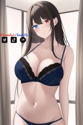 1girls ai_generated artist_self-insert blue_eyes bra emzie01 funemily1 heterochromia large_breasts long_hair mommy mommy_kink nai_diffusion panties red_eyes smile stable_diffusion standing tagme thick_thighs thigh_gap watermark wide_hips