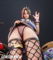 1girls 3d blush bracelets choker conseitnsfw earrings fanny_pack female female_only femdom fishnets fortnite fortnite:_battle_royale freckles green_eyes hairband hand_sign helsie_(fortnite) hi_res highres horny light-skinned_female looking_at_viewer looking_down multicolored_hair painted_nails pussy qos qos_clothing queen_of_spades school_uniform see-through see-through_panties simple_background skirt_lift smirk solo spiked_hairband teenager thick_thighs upskirt