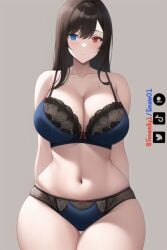 1girls ai_generated artist_self-insert blue_eyes bra emzie01 funemily1 hands_behind_back heterochromia large_breasts long_hair mommy mommy_kink nai_diffusion panties red_eyes smile stable_diffusion standing tagme thick_thighs thigh_gap watermark wide_hips