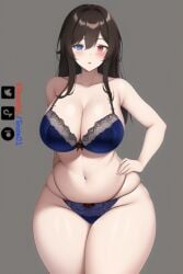 1girls ai_generated artist_self-insert blue_eyes bra emzie01 funemily1 hand_on_hip heterochromia large_breasts long_hair mommy mommy_kink nai_diffusion open_mouth panties partially_clothed red_eyes stable_diffusion standing tagme thick_thighs thigh_gap watermark wide_hips