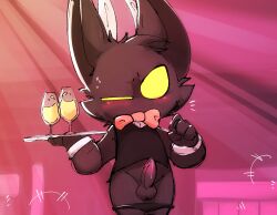 alcohol anthro balls beverage black_body black_fur blush bodily_fluids bow_tie champagne champagne_glass clothed clothing emanata erection fake_ears fake_rabbit_ears fur genitals glans hi_res league_of_legends leaking_precum legs_together looking_at_viewer male one_eye_closed panties panties_down pantsless partially_clothed penis pink_glans portrait precum red_bow_tie riot_games shirt shirt_cuffs smite_(artist) solo surprise sweat sweatdrop three-quarter_portrait topwear underwear underwear_down veigar video_games waiter waiter_tray yellow_eyes yordle