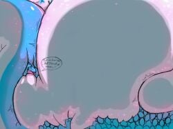 2022 anthro balls belly belly_squish big_balls big_belly blue_body blue_egg bodily_fluids breath_cloud claws closed_eyes dialogue egg egg_inflation emanata english_text excessive_eggs firo_(firolina) firolina fumes futanari genitals glistening herm hi_res huge_balls hyper hyper_balls hyper_belly hyper_genitalia hyper_tail immobile intersex invisible_wall pheromones scent_dragon solo sparkles speech_bubble squish struggling stuck sweat tail_squish text tight_space white_body