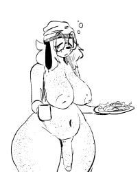 1futa anthro areolae beanie bottom_heavy breasts canine dokitokiii domestic_dog furry futa_only futanari huge_hips monochrome nipples nude penis peta_petaa sketch solo soup_(peta_petaa) standing tagme thick_thighs wide_hips