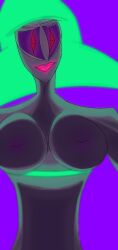 background blur breasts female glowing mole_484 naked pink_lips purple_skin red red_eyes smiling solo_female synthetic wen-bot#385