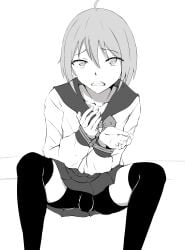 bike_shorts black_socks bulge doujin_shimei femboy girly otoko_no_ko otokonoko school_uniform socks thigh_socks thighhighs tomgirl trap