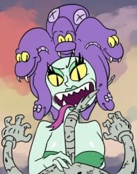 cala_maria cum cuphead cuphead_(game) fellatio female lowres penis petrification pov pov_eye_contact unknown_artist