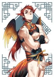 arms_crossed boner chinese_zodiac erect_penis erection feathers hard_on looking_at_viewer male male_only muscles muscular muscular_male rooster_(chinese_zodiac) rooster_tail suzumeyaoi veiny_penis wings year_of_the_rooster zodiac