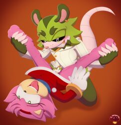 amy_rose anthro bottomless clothed_sex clutch_the_opossum happy_female idw_comics idw_publishing ladybomber ladycherrybomba missionary_position mobian_(species) rolling_eyes sega sonic_(series) sonic_the_hedgehog_(comics) sonic_the_hedgehog_(idw) sonic_the_hedgehog_(series) spread_legs tongue_out vaginal_penetration