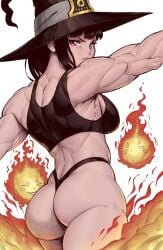 1girls absurd_res angry artist_signature ass back back_muscles back_view bare_arms bare_ass bare_legs bare_shoulders bare_thighs biceps big_ass black_hair black_panties black_sports_bra breasts butt clothed color colored enen_no_shouboutai fire fire_force fireball flexing from_behind hi_res highleg highleg_panties human human_only large_ass large_breasts lats_(muscle) light-skinned_female light_skin looking_at_viewer looking_back magic magic_user medium_hair muscular muscular_arms muscular_back muscular_female outstretched_arms oze_maki solo solo_female speedl00ver thong trapezius triceps turning_head v-shaped_eyebrows violet_eyes witch witch_hat