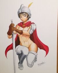 1girls 2018 armor berserk black_hair breasts brown_eyes cape casca cleavage dark-skinned_female dark_skin female female_only human riccardus97 short_hair sword thighs tomboy traditional_art traditional_media traditional_media_(artwork)