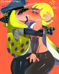 2022 agent_3_(splatoon) captain_(splatoon_3) commission female french_kiss inkling inkling_girl kissing new_agent_3_(splatoon) nintendo splatoon splatoon_3 tayronnebr tayuri time_lapse yuri