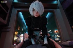 1boy 1girls 3d animated animation auxtasy blender blue_eyes clothed clothed_sex cowgirl_position eye_contact hair_over_one_eye looking_at_viewer lowres mole mole_under_mouth nier nier:_automata nier_(series) pov sex sound straight vaginal_penetration video white_hair yorha_2b