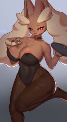 areola_slip big_breasts breasts brown_body bunny bunnysuit curvy curvy_body curvy_female curvy_figure curvy_hips curvy_thighs enormous_thighs exposed_nipples furry hi_res hourglass_figure huge_breasts huge_hips leggings looking_at_viewer lopunny massive_hips massive_thighs nintendo nipples playboy_bunny pokémon_(species) pokemon pokemon_(species) rabbit small_waist smiling smiling_at_viewer stupid thick thick_hips thick_legs thick_thighs thin_waist tp10 wide_hips wide_thighs