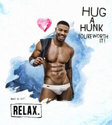 actor african african_male bulge celebrity dark-skinned_male dark_skin digital_distortion english_text heart male male_only melanin michael_b_jordan muscles muscular muscular_male real_person see-through see-through_underwear smiling