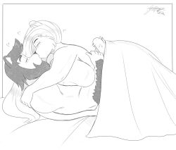 amara_(jwinkz) anthro arm_hair artjwink big_breasts black_and_white blanket breasts female furry happy_sex jwinkz kissing long_hair male sketch tagme tail tail_wagging