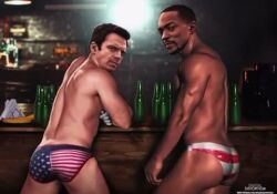 2boys 3d actor american_flag american_flag_bikini animated anthony_mackie ass bucky_barnes butt dancing dark-skinned_male dark_skin digital_distortion disney+ human human_only light-skinned_male light_skin looking_at_viewer looking_back male male_only marvel marvel_cinematic_universe melanin mp4 muscular muscular_male music sam_wilson sebastian_stan song sound teasing the_falcon the_falcon_and_the_winter_soldier twerking underwear underwear_only video winter_soldier