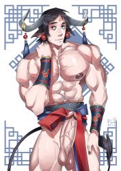 big_cock big_penis boner chinese_zodiac erect_penis erection hard_on horns huge_cock huge_penis looking_at_viewer male male_only muscles muscular muscular_male ox_(chinese_zodiac) ox_ears ox_tail suzumeyaoi veiny_penis year_of_the_ox zodiac