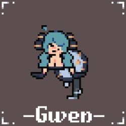 animated animated_gif blewdster blouse blue_hair bouncing_breasts clothed dancing dress gloves gwen_(league_of_legends) league_of_legends pixel_art pixelated ribbon