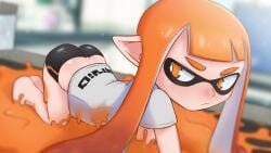 1girls :/ ass ass_focus ass_up back bare_legs barefoot bubble_ass bubble_butt butt_focus butt_up eyebrows feet female female_focus female_only greatm8 inkling inkling_girl legs looking_at_another looking_to_the_side nintendo on_the_floor orange_eyes orange_eyeshadow orange_hair paint painting pointy_ears safe safe_for_work shirt short_shorts shorts skin_tight soles solo solo_female solo_focus splatoon splatoon_(series) squid squid_girl squid_humanoid tentacle tentacle_hair wallpaper worstm8sfm