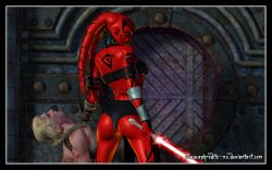 1boy 1girls 3d aphrodite-ns ass blonde_hair cade_skywalker captured darth_talon defeat defeated defeated_male dominant_female female female_domination femdom jedi jedi_padawan latex latex_clothing lightsaber male partially_clothed partially_clothed_female prisoner red_lightsaber red_skin sith sith_eyes sith_lady star_wars star_wars:_legacy star_wars_legends submissive_human submissive_male tattoo tattoos twi'lek yellow_eyes