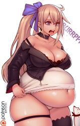 1girls animal bbw belly_overhang big_belly big_female big_thighs blue_eyes blush blushing bra burp burping chub chubby chubby_female embarrassed fal_(girls'_frontline) fat fat_female fat_fetish fat_girl fat_woman fatty fel_(girls'_frontline) female girls'_frontline human jacket kipteitei large_female mink navel not_furry obese obese_female open_mouth overweight overweight_female pig plump pork_chop thick_thighs tubby weight_gain wide_hips