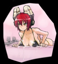 bathtub bikini blush breasts cosmic_break headgear lowres maril_march meril_march red_hair skj swimsuit yellow_eyes