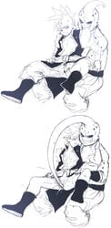 2boys anal_penetration doodle dragon_ball dragon_ball_z gay majin_buu male male_only monochrome shin_(dragon_ball) sketch super_buu yaoi