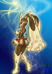 ass bottomless brown_fur color female female_only fur furry furry_ass furry_ears furry_tail long_ears lopunny nintendo nude open_eyes pokemon pokemon_(species) red_eyes solo standing taichao tail topless