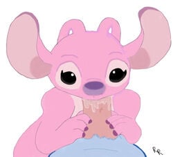 angel_(lilo_and_stitch) big_penis black_eyes blue_fur disney duo experiment_(species) faceless_male fellatio female handjob lilo_and_stitch male male_pov oral penis pink_fur pov rascalraccoon saliva signature stitch straight white_background