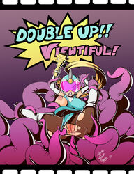 arms_up captainjerkpants exposed_pussy nipple_bulge one_breast_out purple-tinted_eyewear restrained_by_tentacles sexy_silvia silvia_(viewtiful_joe) spread_legs stripped_by_tentacles tentacle tentacles_around_arms tentacles_around_legs tinted_eyewear torn_clothes viewtiful_joe visor