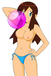 breasts bubble_gum clothes color female female_only fleura_(pokemon) front_view jimryu melody_(pokemon) nipples pokemon solo standing tagme topless