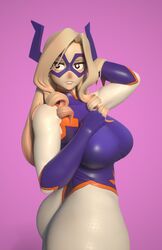 1girls 3d blonde_hair bodysuit costume domino_mask hand_in_hair hand_on_breast hero_outfit_(mha) huge_ass huge_breasts looking_back milf mount_lady my_hero_academia purple_background standing tagme thick_legs thick_thighs thin_waist usukeninja voluptuous wide_hips yuu_takeyama