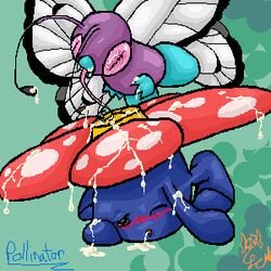 2d 2d_(artwork) ambiguous_gender antenna antennae artist_request blush bug bug_eyes butterfly butterfree cum cum_drip cum_dripping cum_everywhere cum_in_mouth fallen_down feral feral_on_feral feral_only flower flying insect insect_eyes insect_type insect_wings long_tongue lowres messy nintendo pixel_(artwork) pixel_art pixelated plant poison_type pokemon pollinator simple_background vileplume wings