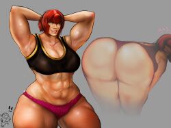 1girls abs armpits ass big_butt breasts female huge_ass hyper_thighs jaguarart large_breasts marisa_rossetti muscular muscular_female panties pink_panties red_hair short_hair solo sports_bra street_fighter street_fighter_6 thick_thighs