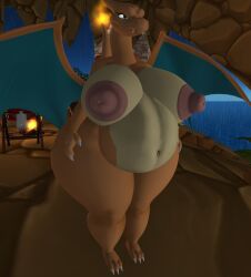 big_breasts breasts charizard female ferialexonar pokémon_(species) pokemon pokemon_(species) pokemon_humanoid pregnant tagme